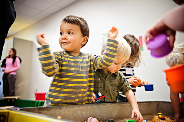 Rohan Sengupta, 2, plays in the corn pit with some of the other children at Great Start. 