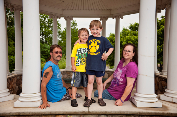 Greg Wesner, left, and Kristy with their kids Corey, 5, and Gregg II, 6.